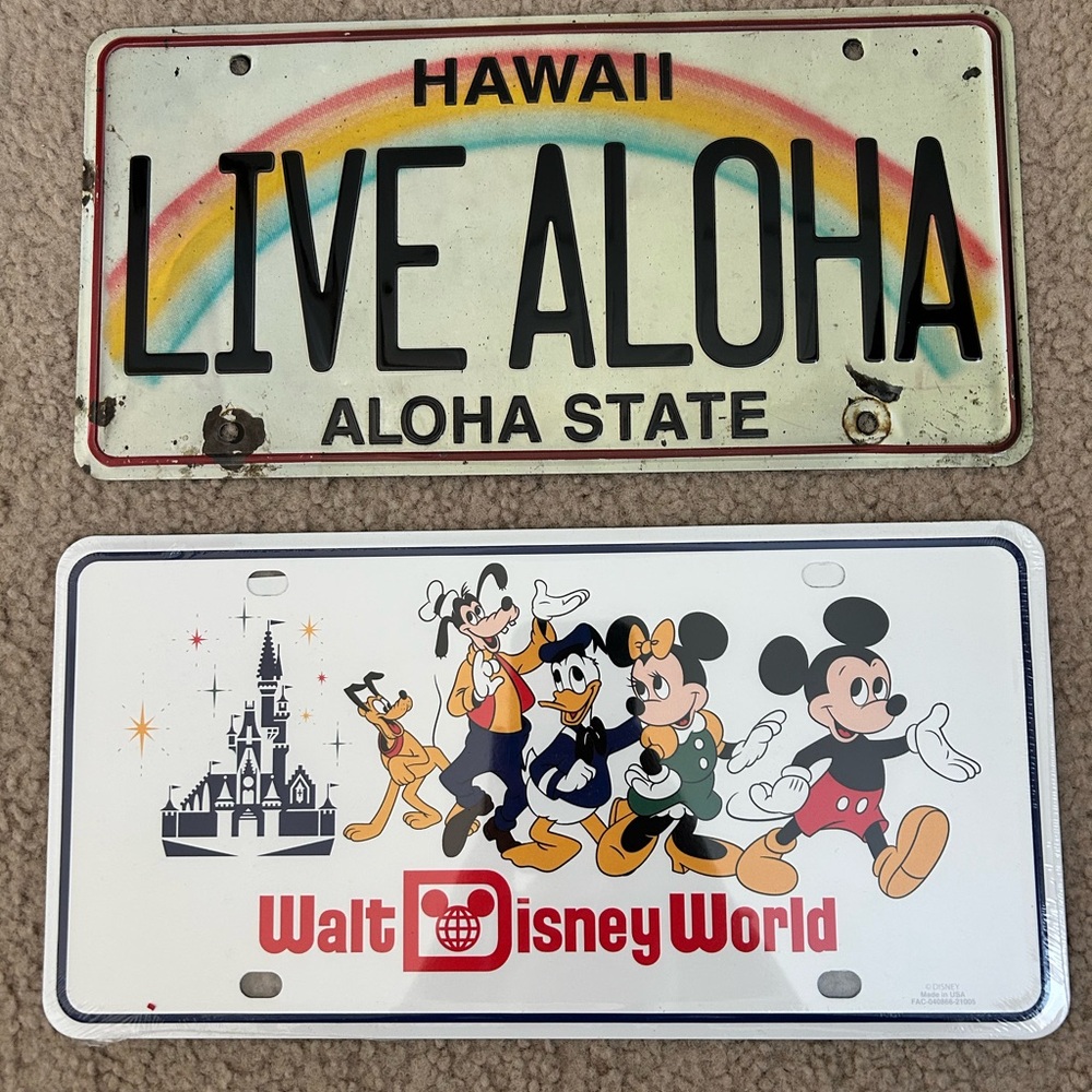vintage decorative hawaii and disney license plates